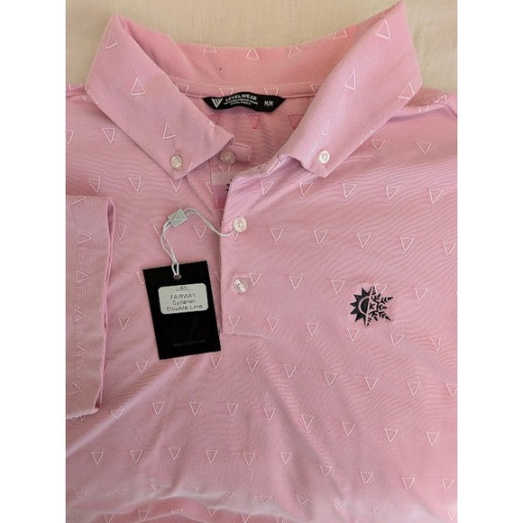 Levelwear Other - Levelwear Golf Polo Shirt Mens M Pink Geometric Sun/Snowflake Logo Button Collar